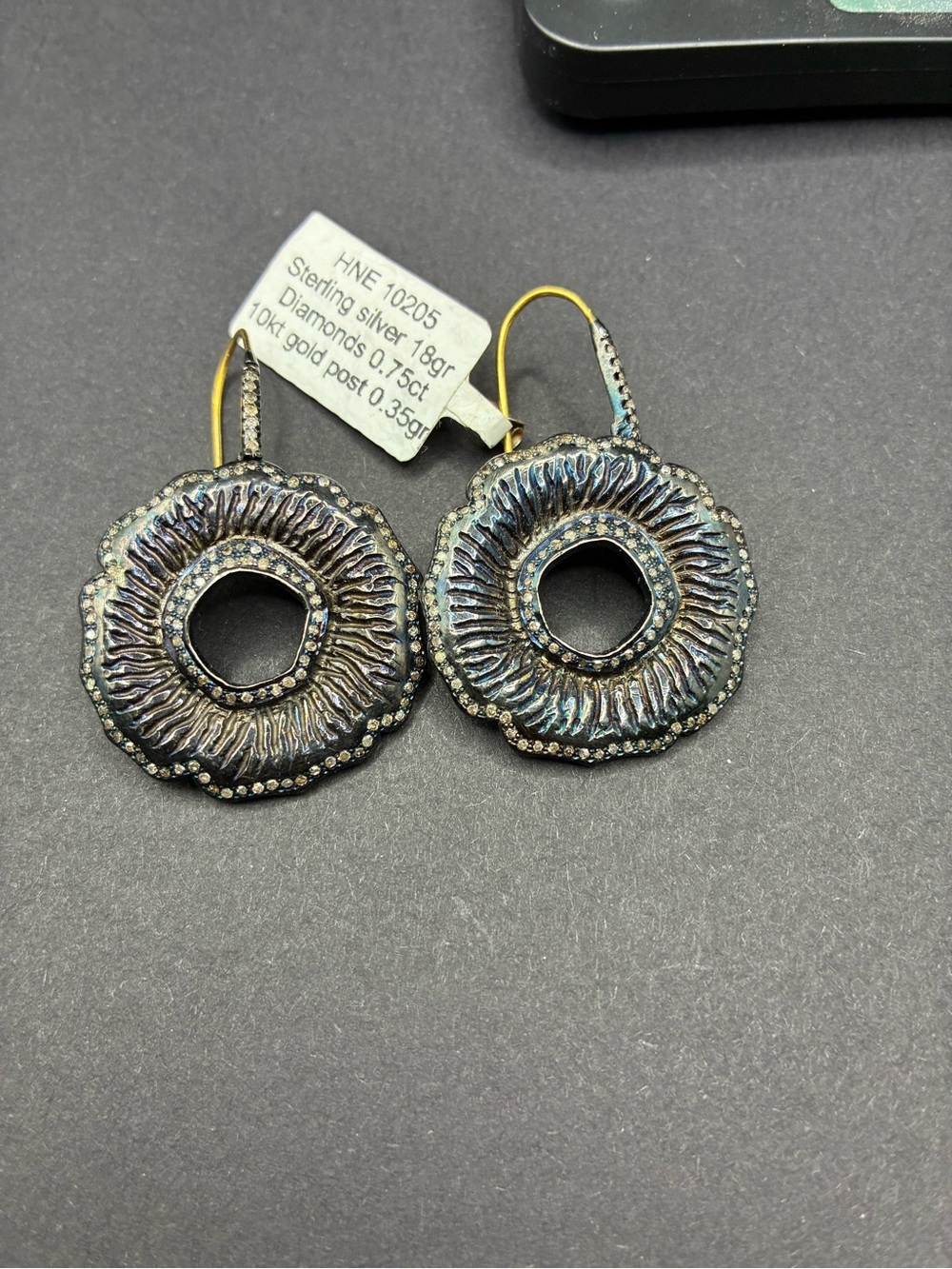 Sterling Silver Floral Disk Drop Earrings with Diamond Accents